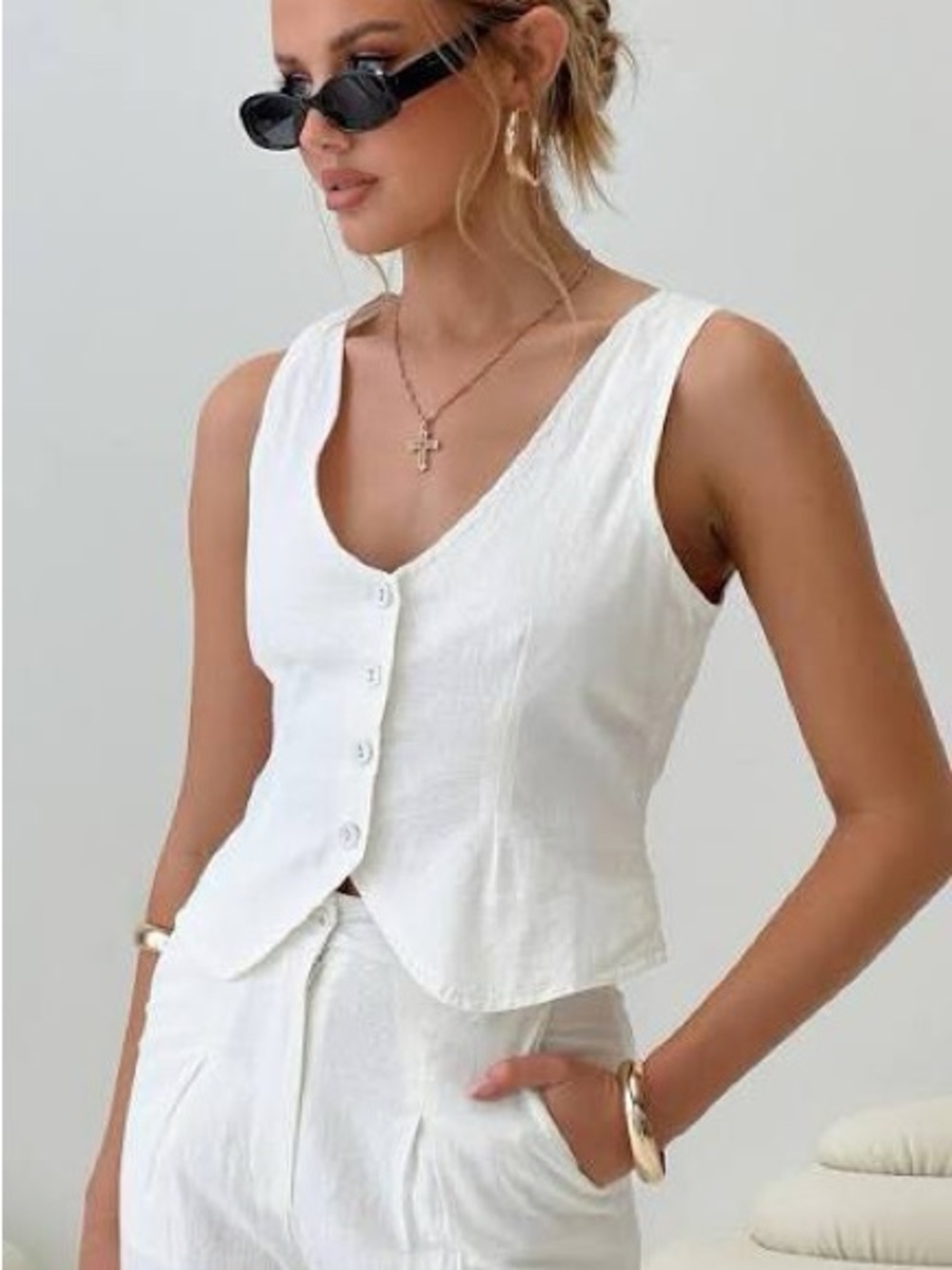Princess Polly White Linen Vest Top